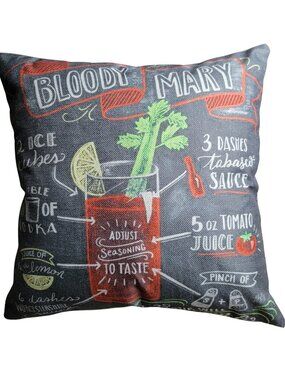 3/$30 Bloody Mary Pillow Cover 18x18 | Cotton Linen | Hidden Zipper | Bar
